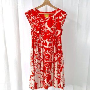 Maeve Anthropologie Indiga Swing Dress Bird Print Lace Up Short Sleeve Orange S